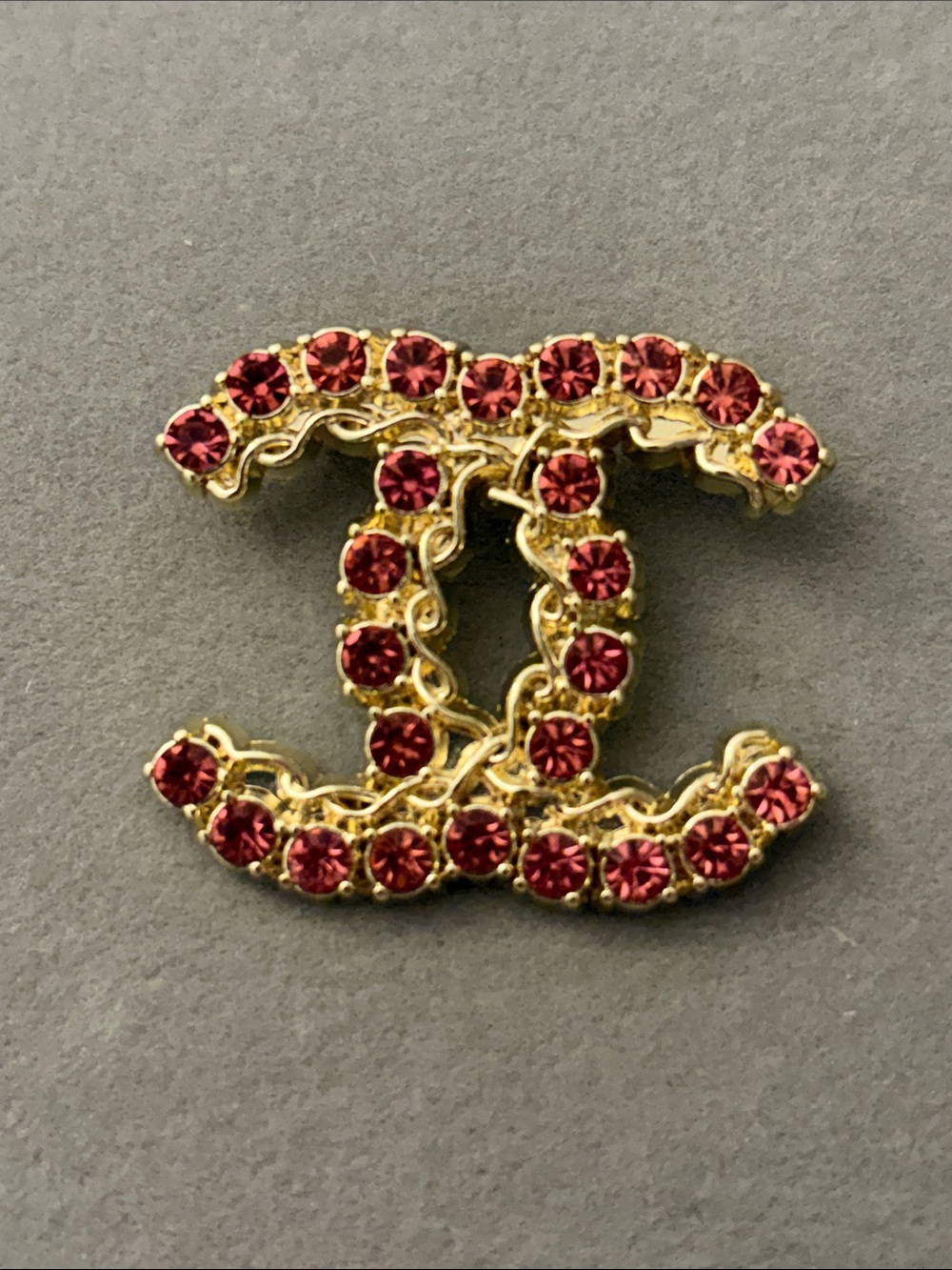 Gold-Tone Brooch with Rose Pink Crystals